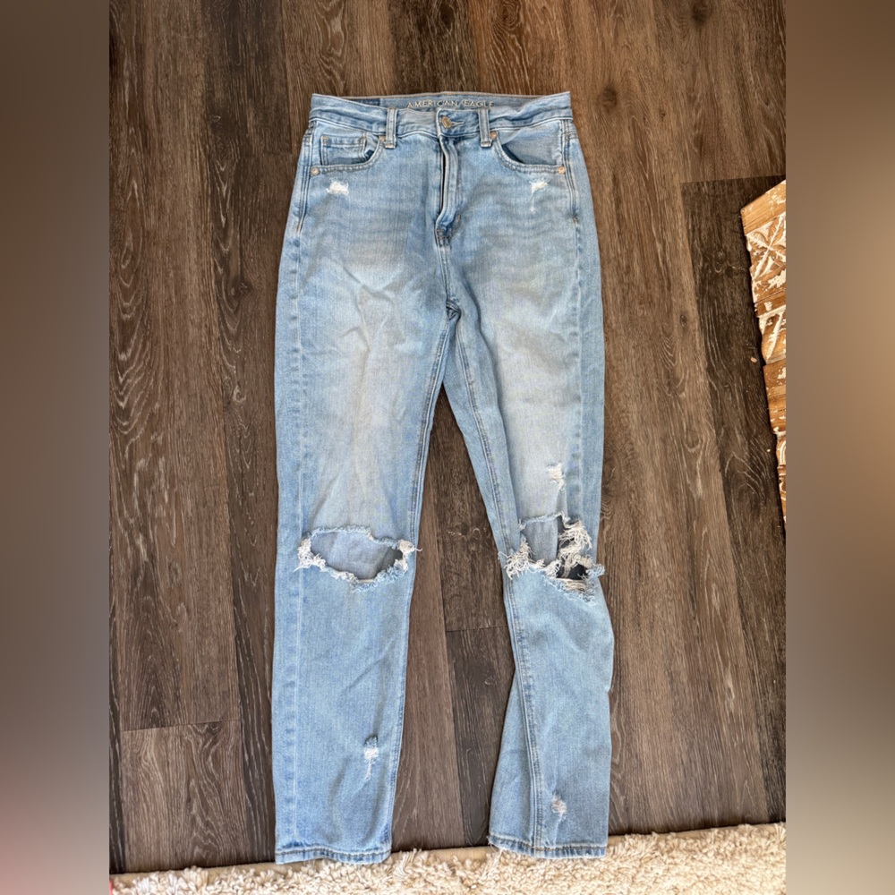 American Eagle Outfitters Men's Light Blue Ripped Skinny Jeans